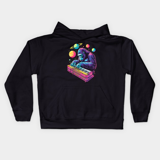 Galactic Gorilla Organist Kids Hoodie by AriWiguna